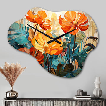 Tropical Orange and Green Foliage II - Asymmetric Metal Wall Clock